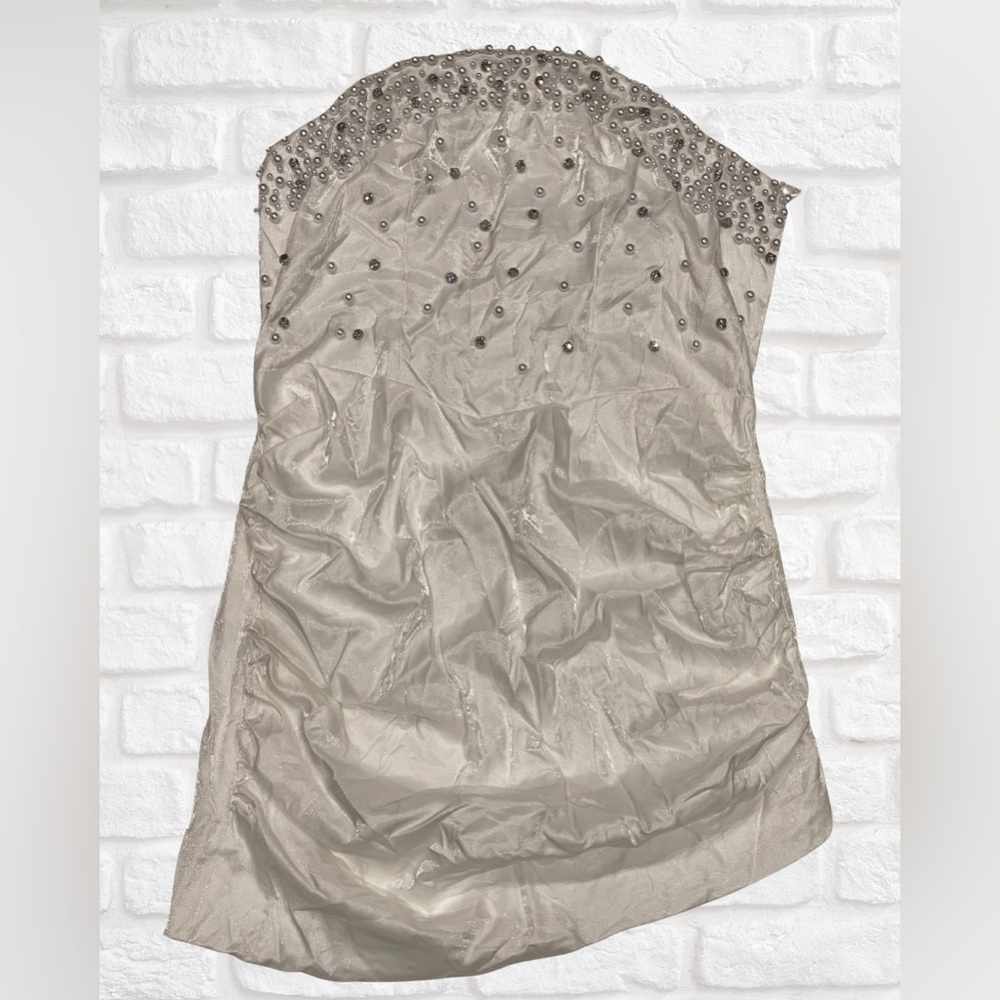 Faux Pearled and Rhinestone White Mini Dress